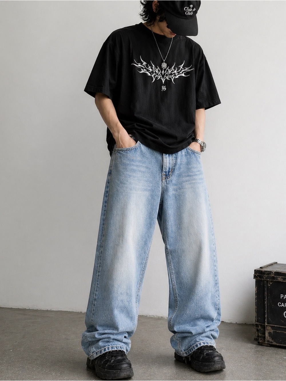 H&M Loose Ample Jeans Light Wash Straight Leg Denim 30x32 Y2K